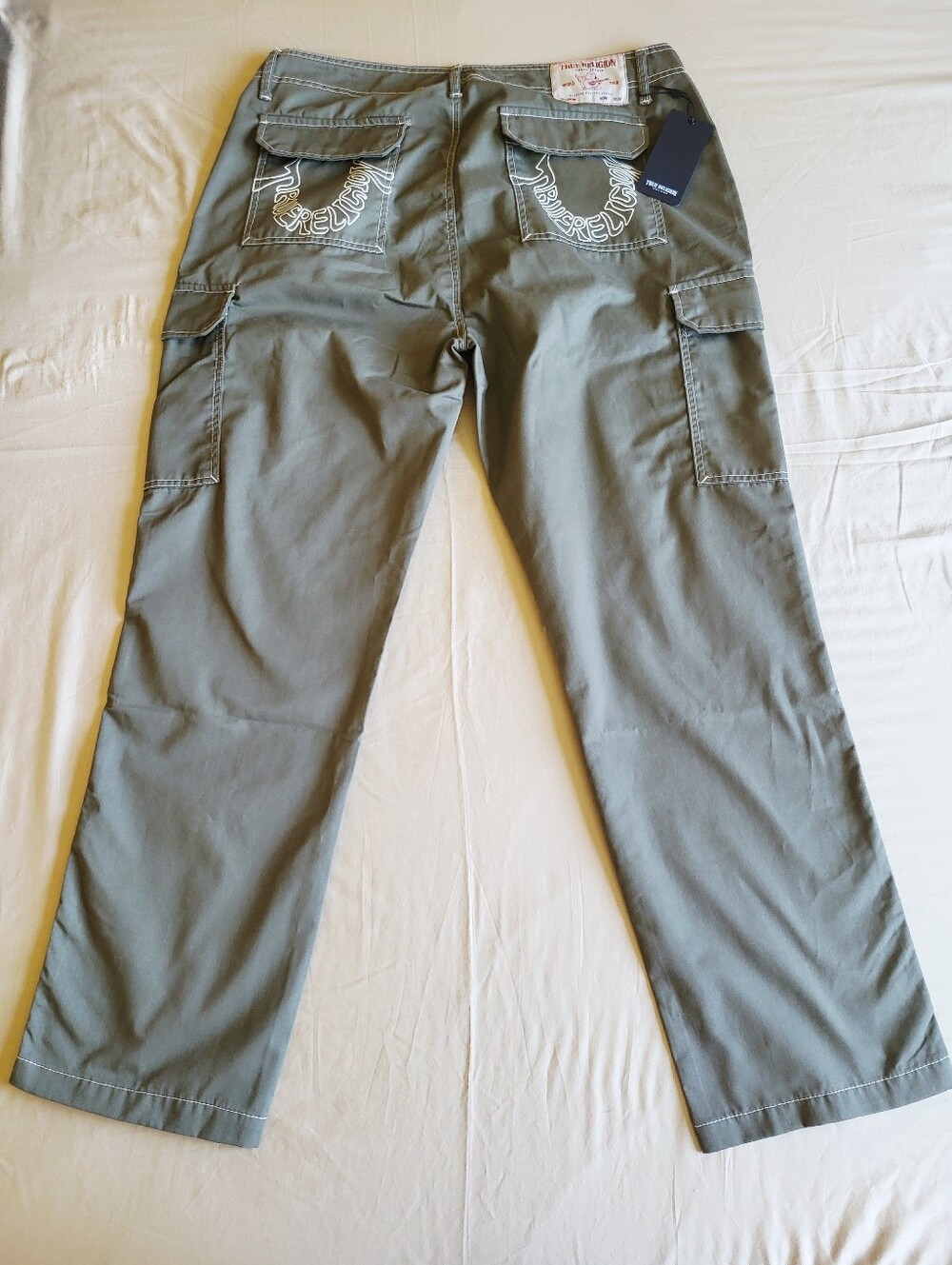 True Religion Cargo Pants Mens Size 36 Kalamata Olive Green Outline Horseshoe - Picture 2 of 12